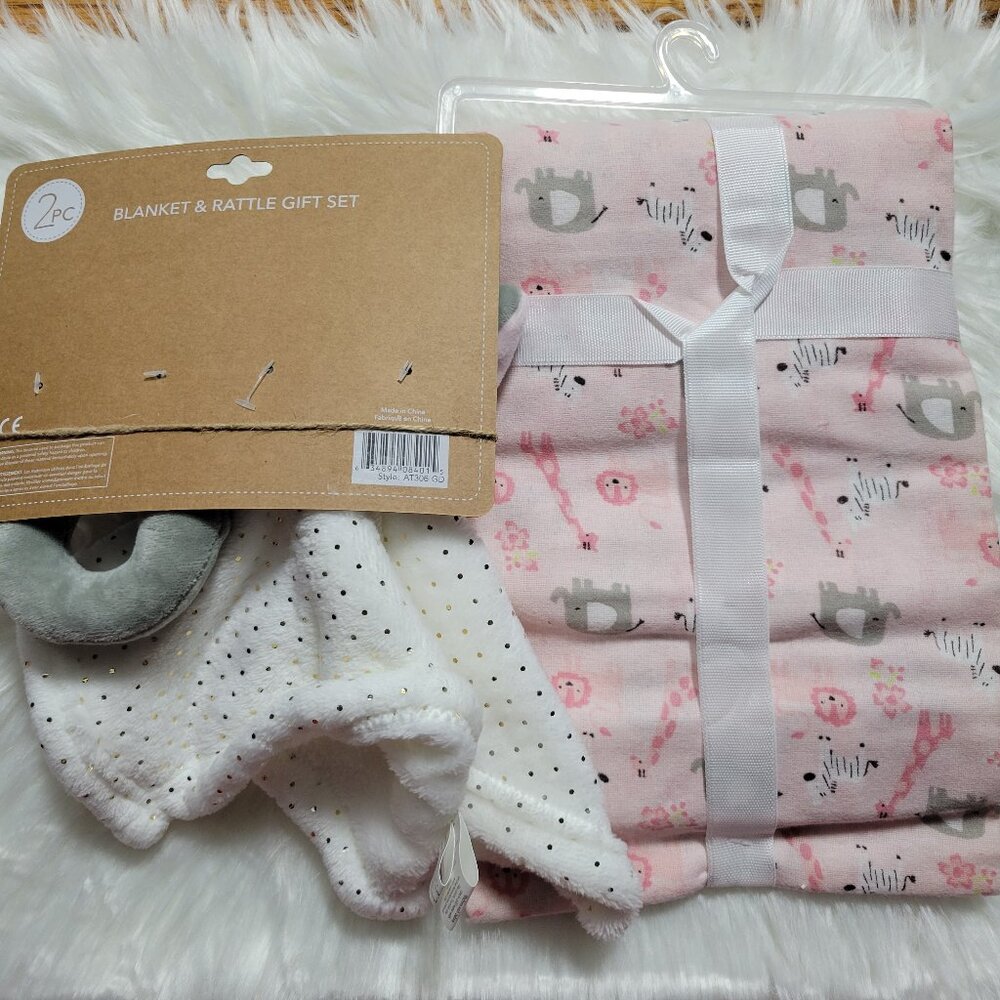 Elephant Themed Lovey, Rattle, & Receiving Blanket Set - Picture 2 of 8